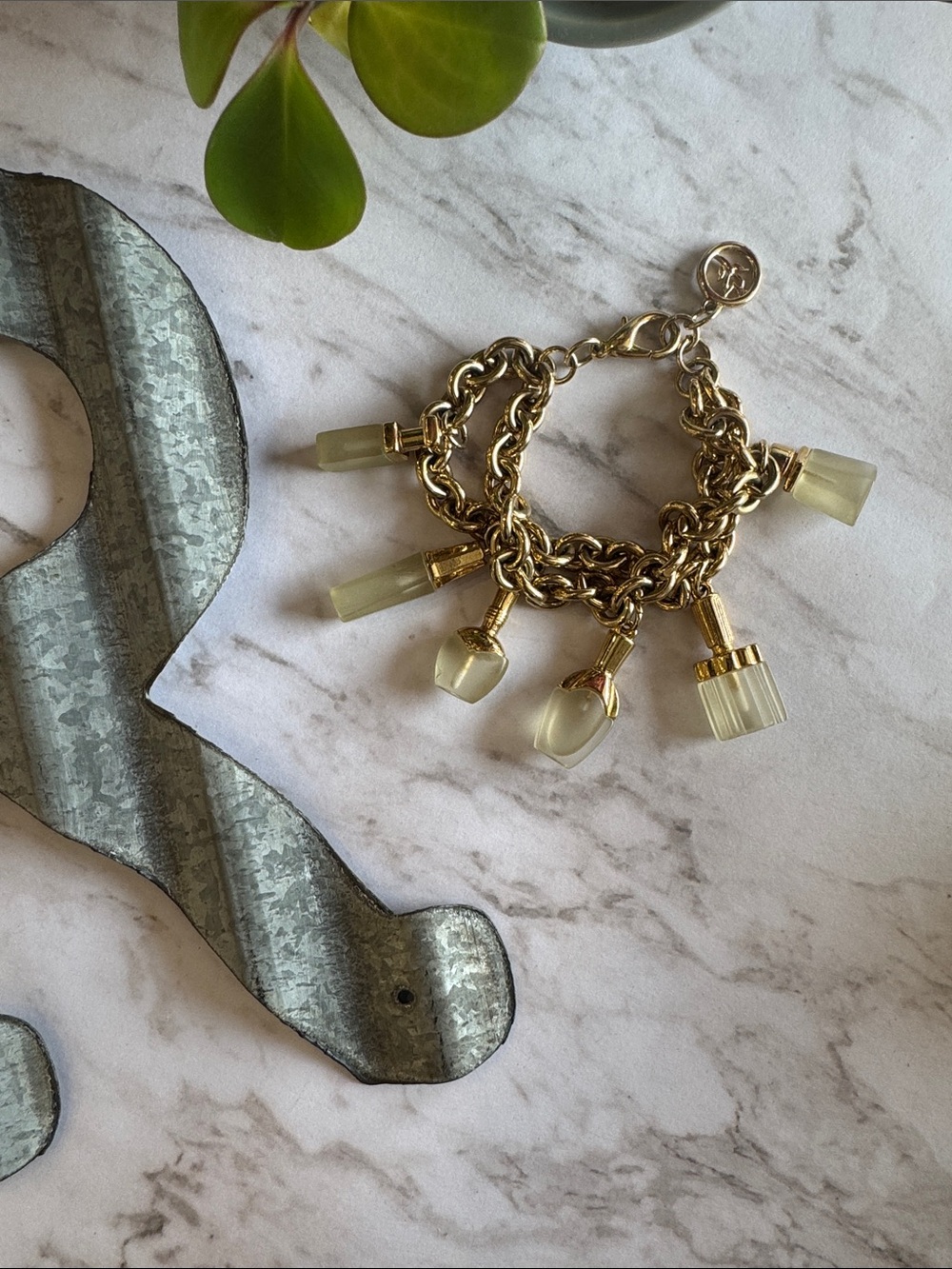 Vintage 80s Gold Chain Perfume Bottle Charm Bracelet